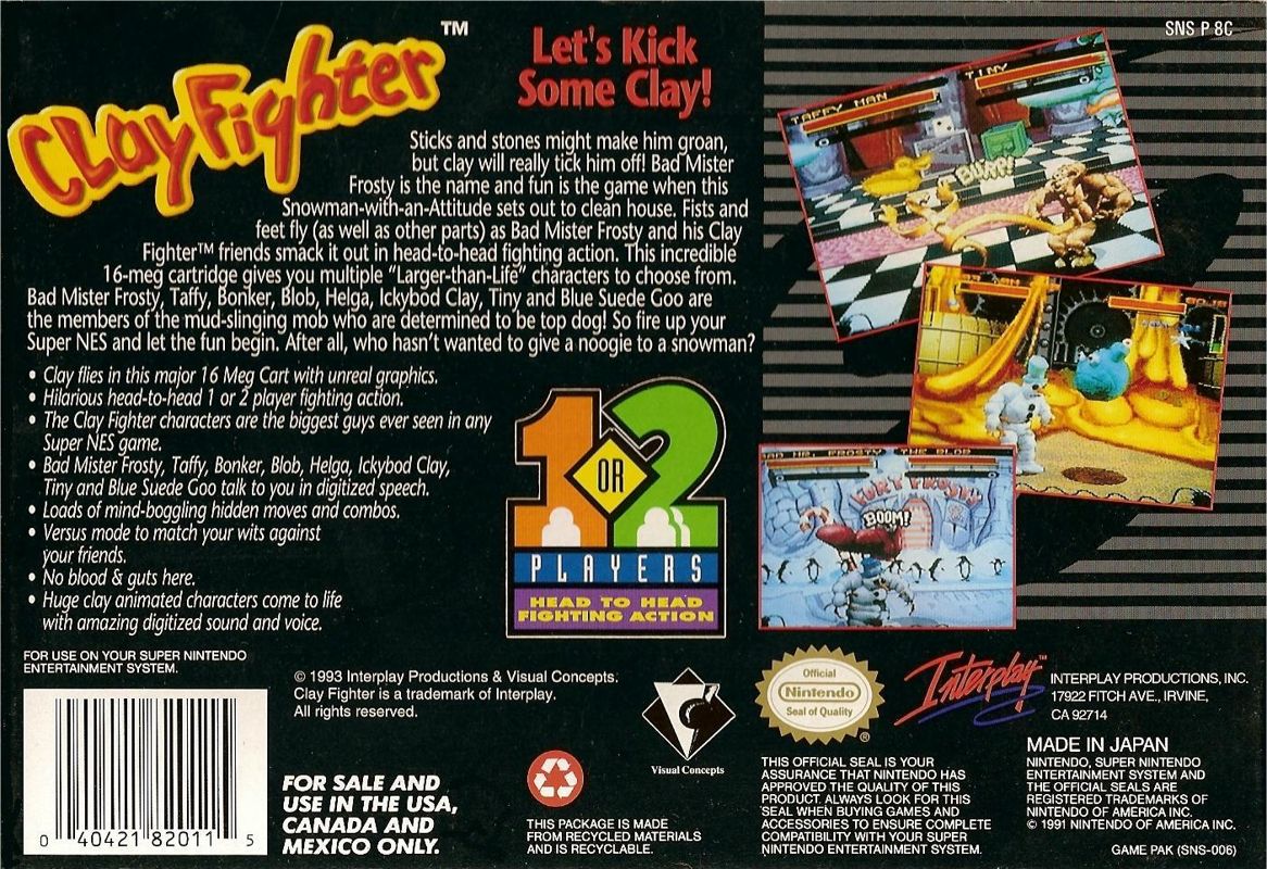 Back Cover for Clay Fighter (SNES)