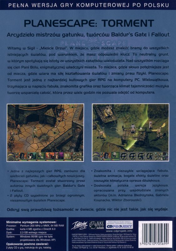 Back Cover for Planescape: Torment (Windows) (Nowa eXtra Klasyka release)