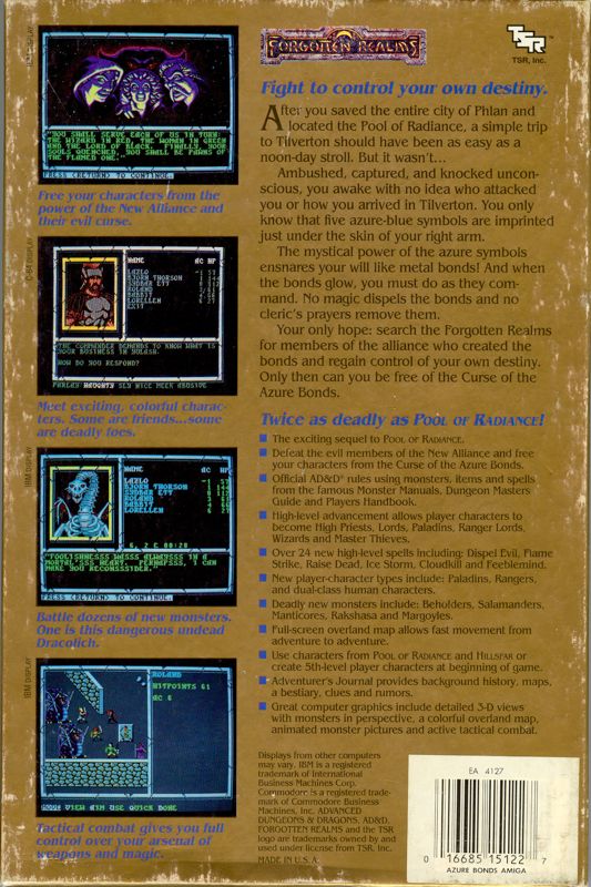 Back Cover for Curse of the Azure Bonds (Amiga)