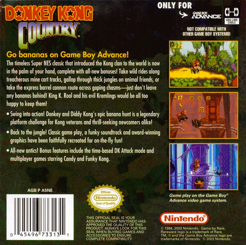 Back Cover for Donkey Kong Country (Game Boy Advance)