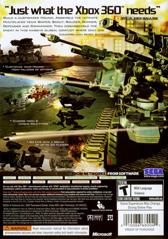 Back Cover for Chromehounds (Xbox 360)