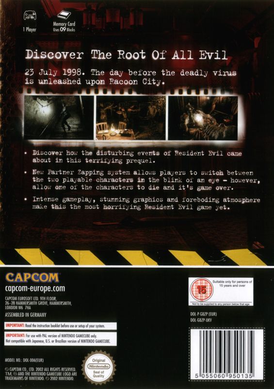 Back Cover for Resident Evil 0 (GameCube)
