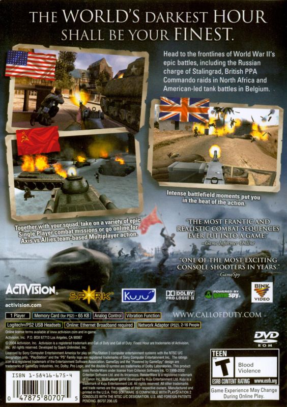 Call of Duty: Finest Hour cover or packaging material - MobyGames
