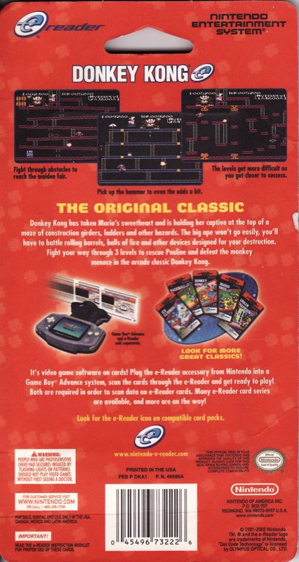 Back Cover for Donkey Kong (Game Boy Advance)
