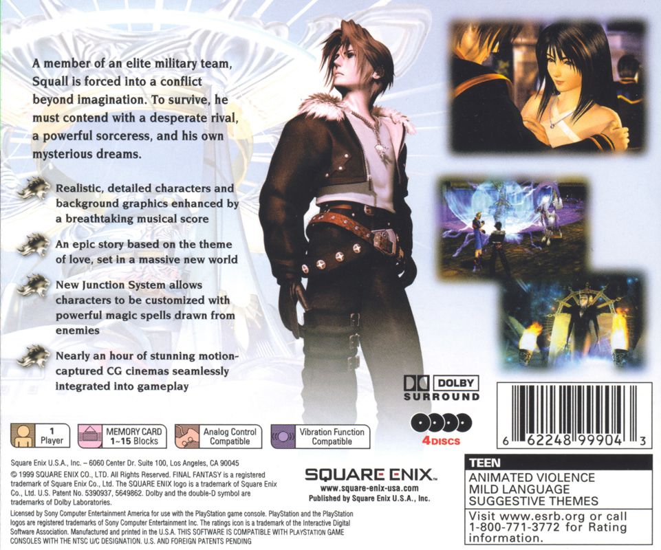 Back Cover for Final Fantasy VIII (PlayStation) (Greatest Hits - Square Enix Release)