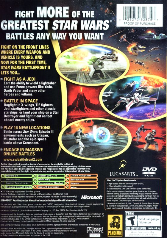 Back Cover for Star Wars: Battlefront II (Xbox)