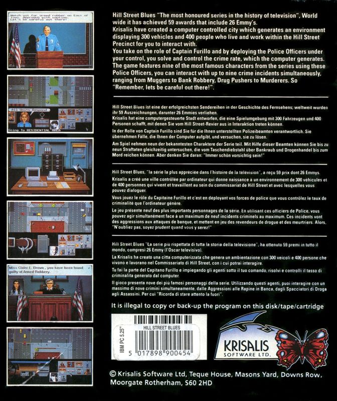 Back Cover for Hill Street Blues (DOS)