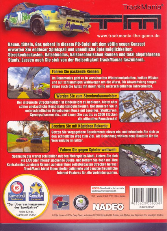 Back Cover for TrackMania (Windows)