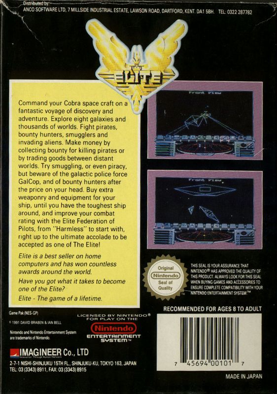 Back Cover for Elite (NES)