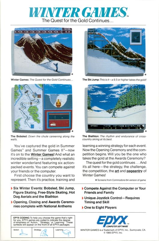 Back Cover for Winter Games (PC Booter)