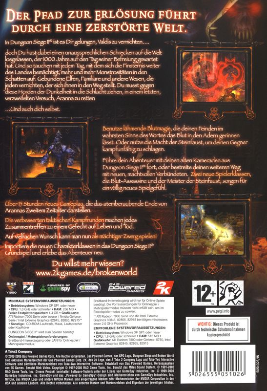 Back Cover for Dungeon Siege II: Broken World (Windows)