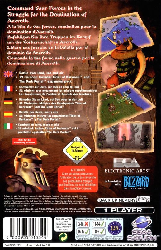 Back Cover for WarCraft II: The Dark Saga (SEGA Saturn)