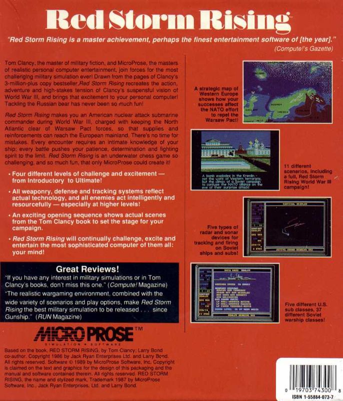 Back Cover for Red Storm Rising (Atari ST)