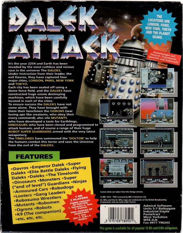 Back Cover for Dalek Attack (Amiga)