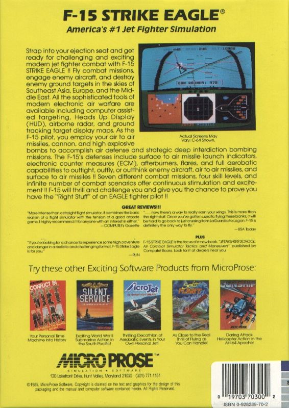 Back Cover for F-15 Strike Eagle (Atari ST)