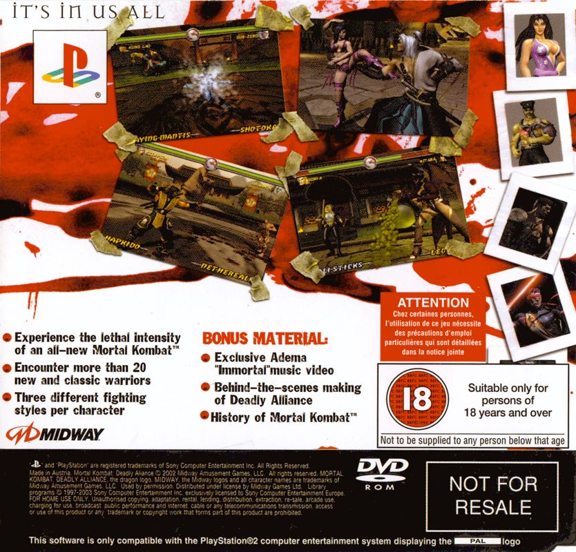 Back Cover for Mortal Kombat: Deadly Alliance (PlayStation 2) (Promotional copy)
