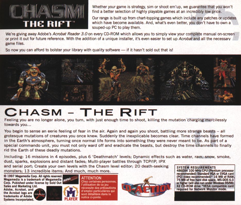 Back Cover for Chasm: The Rift (DOS) (Bundled with CD-Action magazine #9/2001)