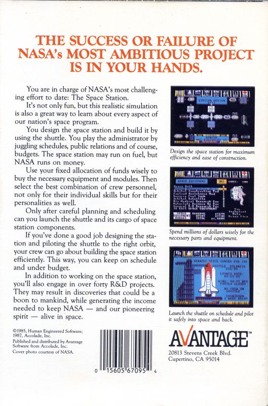 Back Cover for Project: Space Station (DOS)