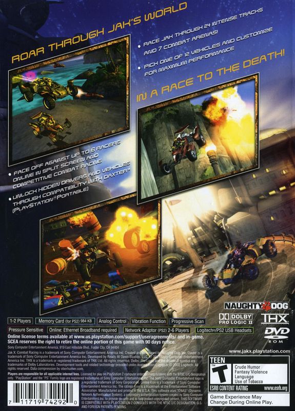 Back Cover for Jak X: Combat Racing (PlayStation 2)