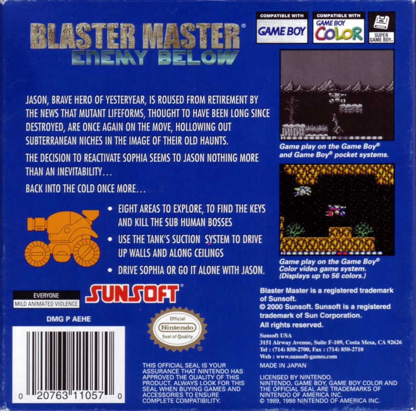 Back Cover for Blaster Master: Enemy Below (Game Boy Color)