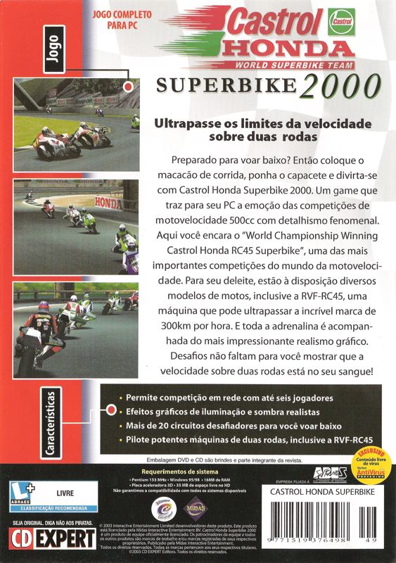 Back Cover for Castrol Honda Superbike 2000 (Windows) (CD Expert nº 27 covermount)