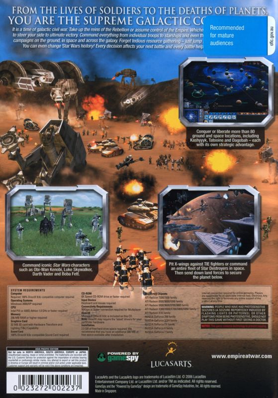 Back Cover for Star Wars: Empire at War (Windows) (CD-ROM release)