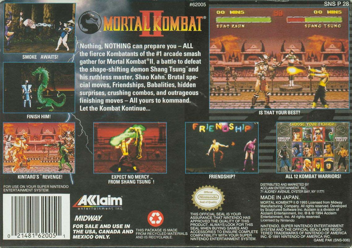 Back Cover for Mortal Kombat II (SNES)