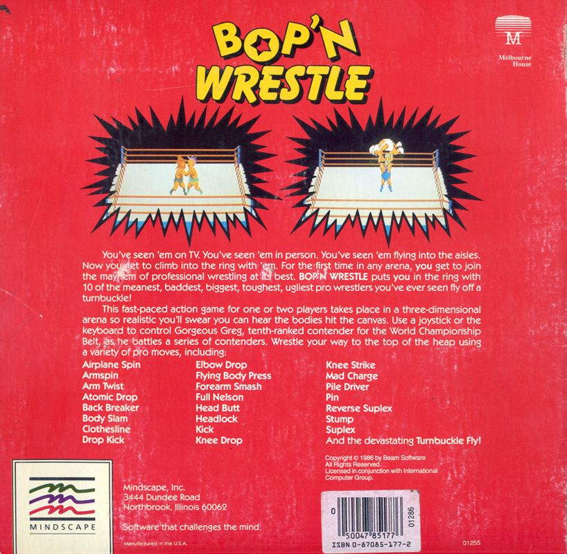 Back Cover for Bop'N Wrestle (Commodore 64)