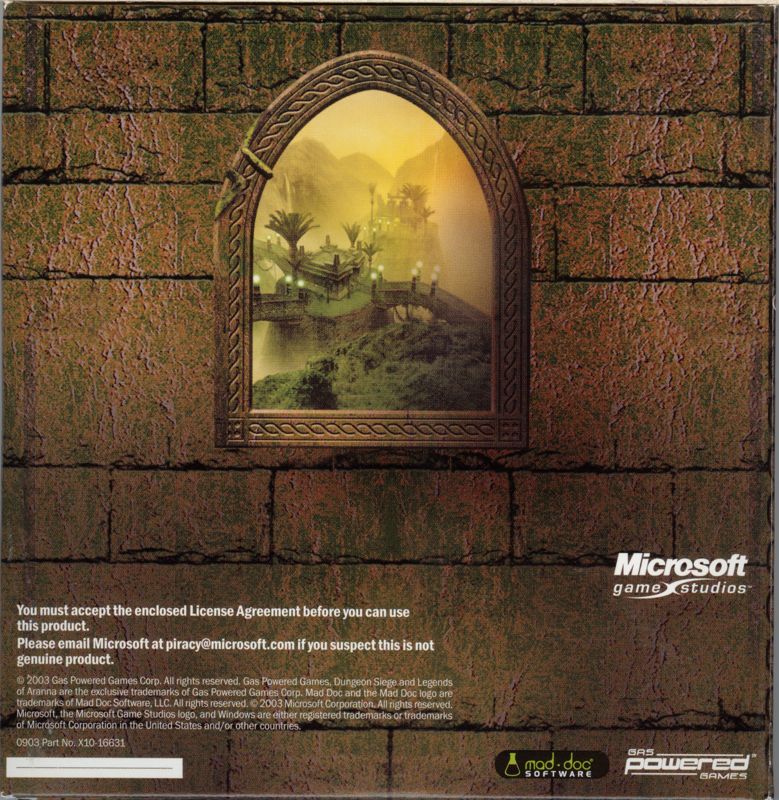 Other for Dungeon Siege: Legends of Aranna (Windows): Alternate Cardboard Jewel Case Back