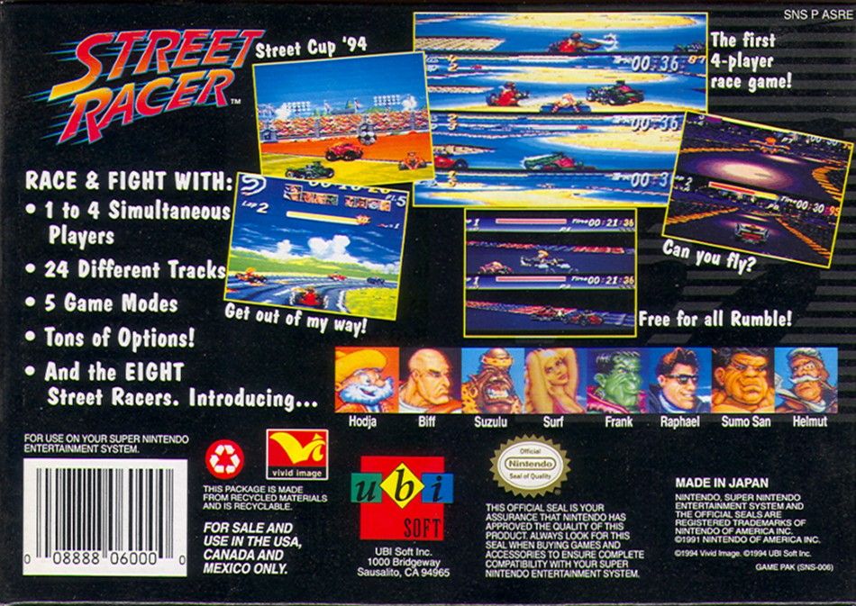 Back Cover for Street Racer (SNES)