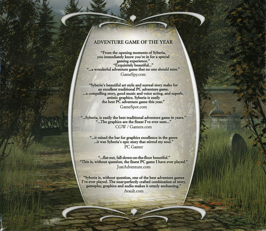 Inside Cover for Syberia: Adventure Game of the Year (Windows) (Budget re-release): Right Flap