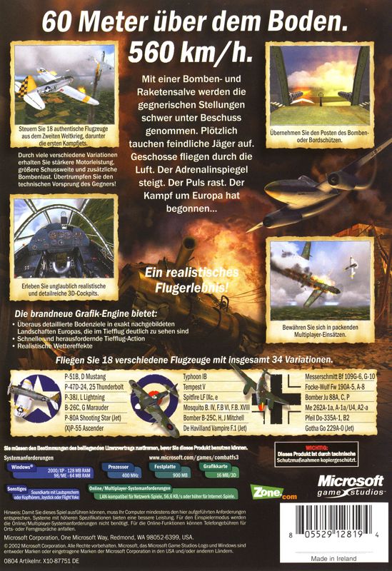 Back Cover for Microsoft Combat Flight Simulator 3: Battle for Europe (Windows)