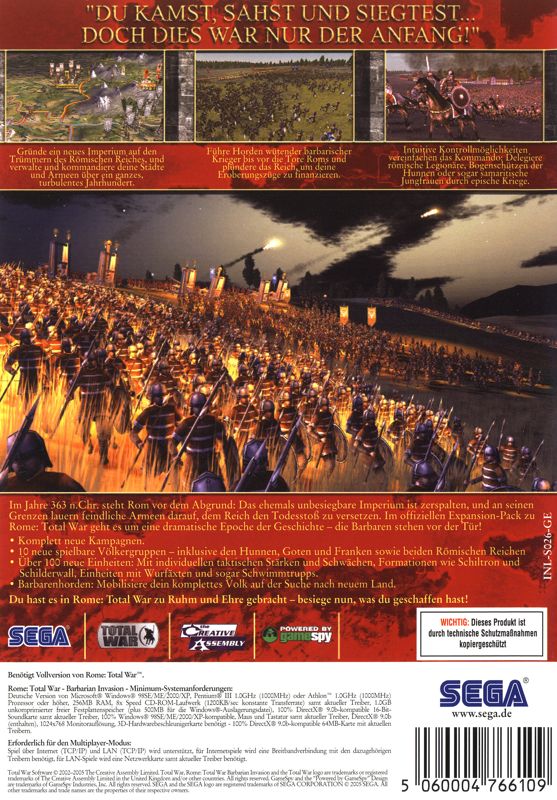 Back Cover for Rome: Total War - Barbarian Invasion (Windows)