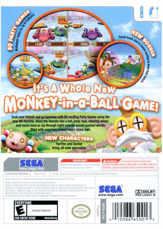 Back Cover for Super Monkey Ball: Banana Blitz (Wii)