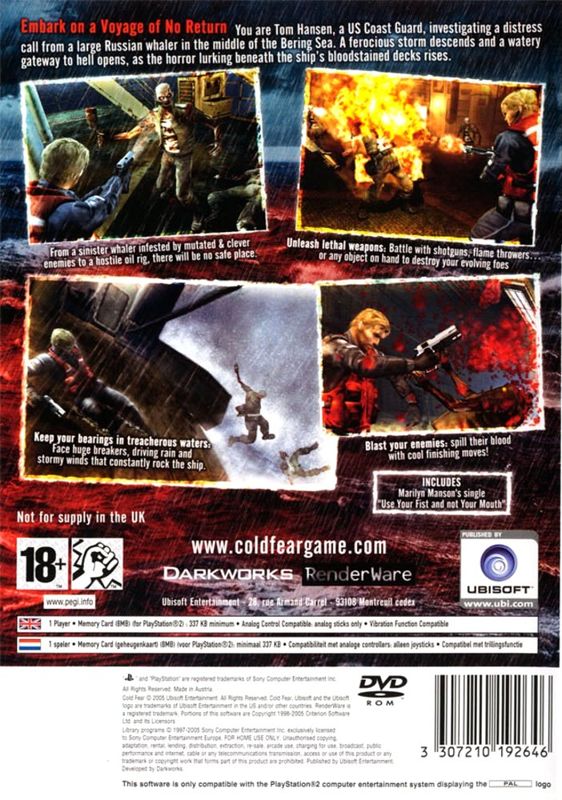 Back Cover for Cold Fear (PlayStation 2) (Not for supply in the UK)