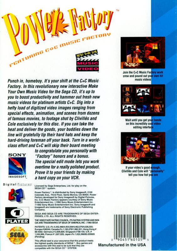 Back Cover for Power Factory featuring C+C Music Factory (SEGA CD)