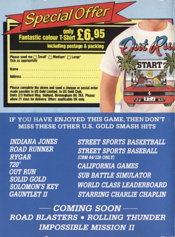Inside Cover for OutRun (Commodore 64)