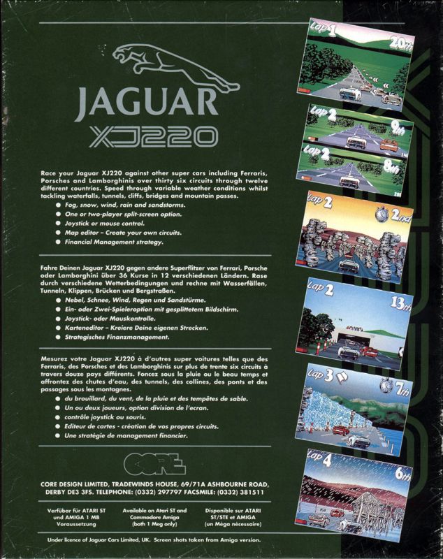Back Cover for Jaguar XJ220 (Amiga)