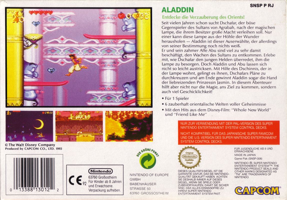 Back Cover for Disney's Aladdin (SNES)