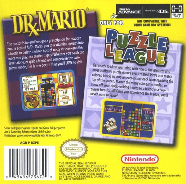 Back Cover for Dr. Mario & Puzzle League (Game Boy Advance)