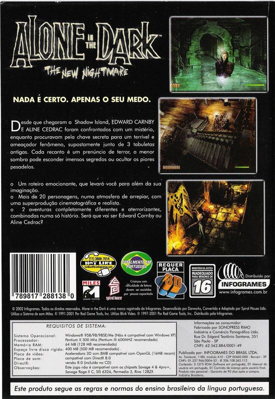 Back Cover for Alone in the Dark: The New Nightmare (Windows) (High Collection Series)