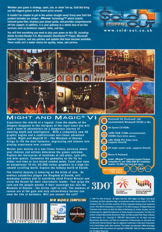 Back Cover for Might and Magic VI: The Mandate of Heaven (Windows) (Sold Out Software release)