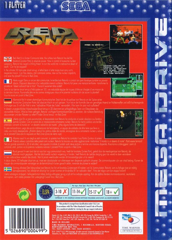 Back Cover for Red Zone (Genesis)
