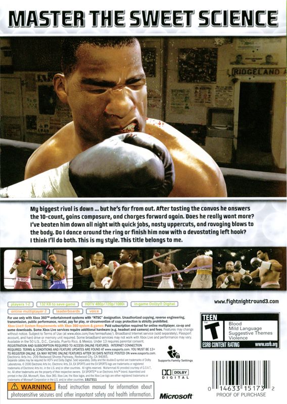 Back Cover for Fight Night Round 3 (Xbox 360)