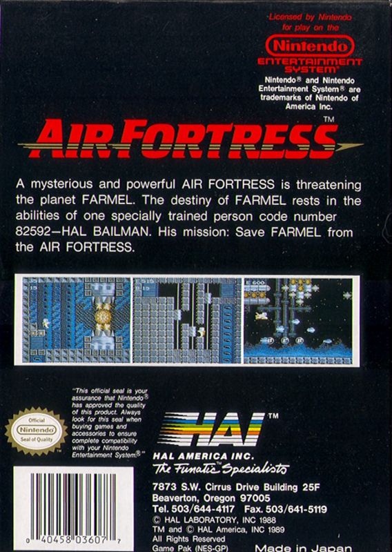 Back Cover for Air Fortress (NES)