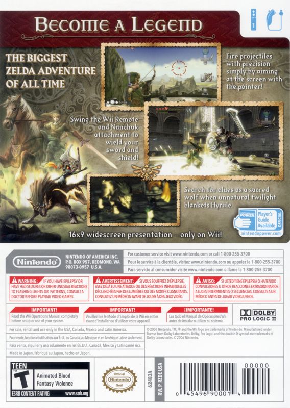 Back Cover for The Legend of Zelda: Twilight Princess (Wii)