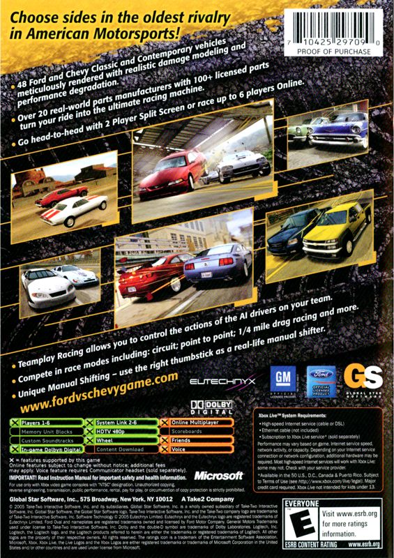Back Cover for Ford Vs. Chevy (Xbox)