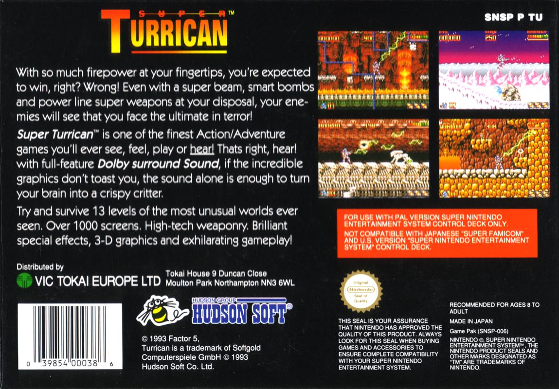 Back Cover for Super Turrican (SNES)