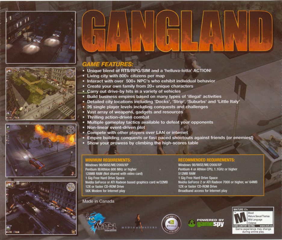 Other for Gangland (Windows): Jewel Case - Back