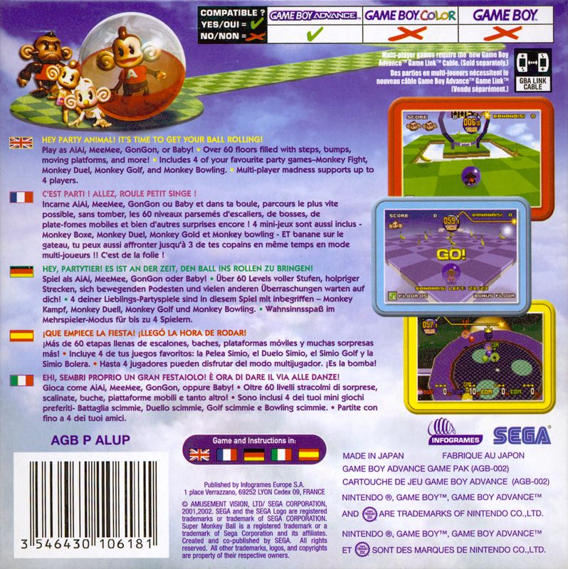 Back Cover for Super Monkey Ball Jr. (Game Boy Advance)
